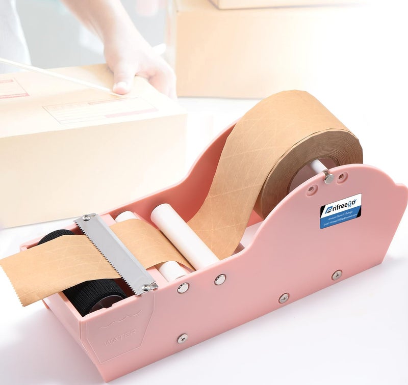 Frifreego Water-Activated Tape Dispenser, Manual Kraft Gum Tape Dispenser, Width Adjustable 1.18-3.15", Light Weight & Portable Packing Tape Dispenser Set, Light Pink - Image 1